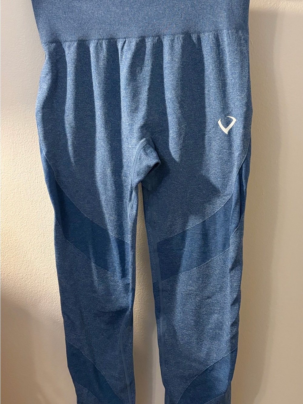 High-Rise Blue Performance Leggings with Reflective Emblem